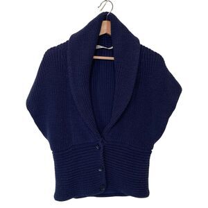 Trina Turk Sweater Cardigan Shawl Collar Button Suit Vest Women Size Small Blue
